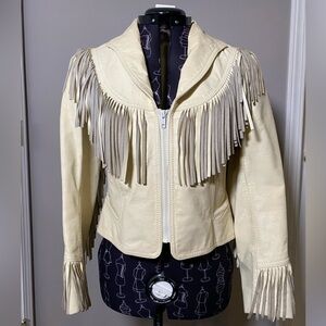Women's Fringe Leather Jacket - Cream